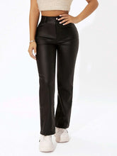 Leather Look High Waist Straight Leg Jeans